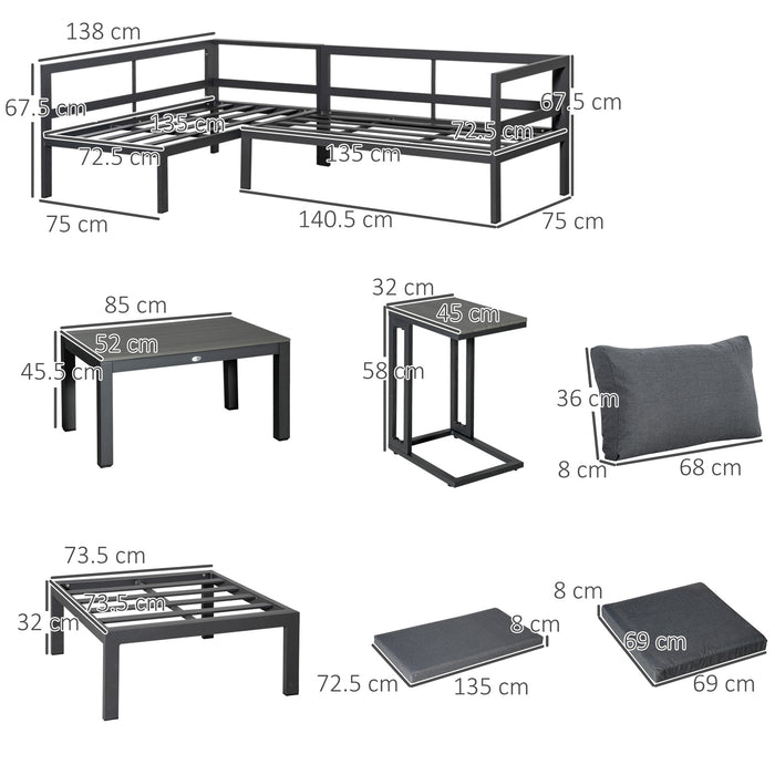 5-Piece L-shaped Garden Furniture Set - Aluminium Corner Sofa & Conversation Set with Coffee Table and Cushions - Ideal for Patio Entertainment and Relaxation