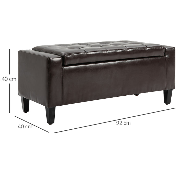 Luxurious PU Leather Ottoman Bench - Versatile Flip-Top Storage Chest and Seating Cube, 92x40x40cm - Stylish Brown Tufted Design for Organizing Home Spaces