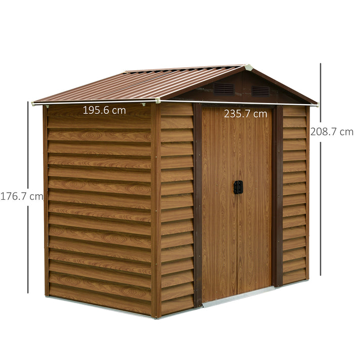 Metal Garden Shed 8x6.5ft with Apex Roof - Outdoor Storage for Tools, Ventilation & Lockable Door - Durable Brown Shed for Backyard Organization