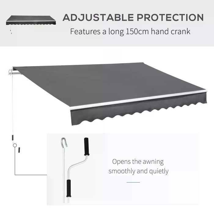 Manual Retractable Awning - 3.5M x 2.5M Sun Shade Shelter with Winding Handle, Grey - Ideal for Garden Patio Outdoor Use