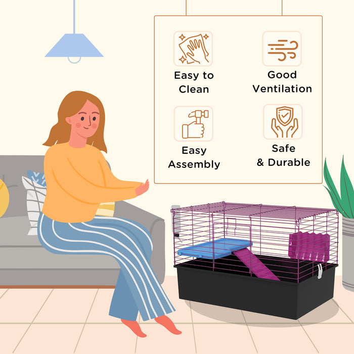 Dwarf Hamster Habitats - Sturdy Metal Cage with Tunnels, Water Bottle, and Food Dish - Ideal for Small Rodents and Pet Entertainment