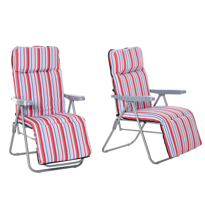 Foldable Garden Sun Lounger, Set of 2 - Outdoor Adjustable Recliner with Cushioned Seats, Red and White - Ideal for Patio Comfort and Relaxation