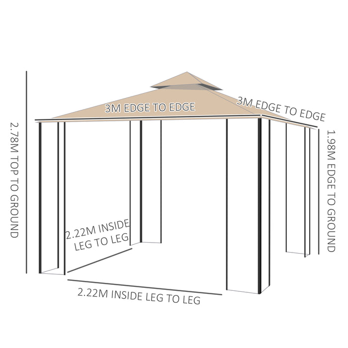 Garden Gazebo with Netting - 3x3m Outdoor Shelter with Dual-Tiered Roof - Ideal for Patio Leisure and Protecting against Bugs