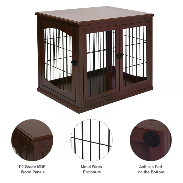 Modern Indoor 66cm Pet Cage - Metal Wire 3-Door Small Animal House with Secure Latches and Decorative Base - Stylish Brown Tabletop Crate for Small Pets