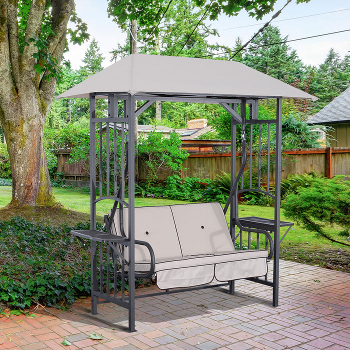 Outdoor Garden Canopy Swing Chair - 2-Seater Porch Loveseat with Cushioned Seat and Side Drink Panel - Ideal for Patio Relaxation and Entertaining Guests