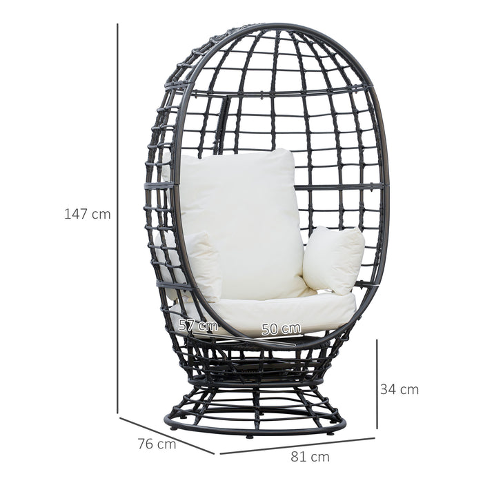 Swivel Egg Chair with Plush Cushion - Rattan Construction, Ideal for Outdoor Spaces like Balconies & Patios - Comfortable Seating for Garden Relaxation