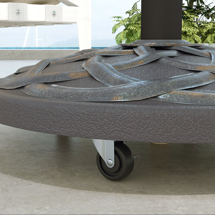 Heavy-Duty 27kg Concrete Parasol Base with Wheels - Decorative Bronze-Toned Umbrella Stand for Stability - Ideal for Outdoor Patio Use and Windy Conditions