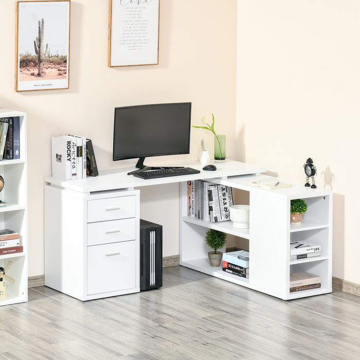 L-Shaped Workstation - Multifunctional White Corner Desk with Storage Shelves & Drawers - Ideal for Home Office and Study Area