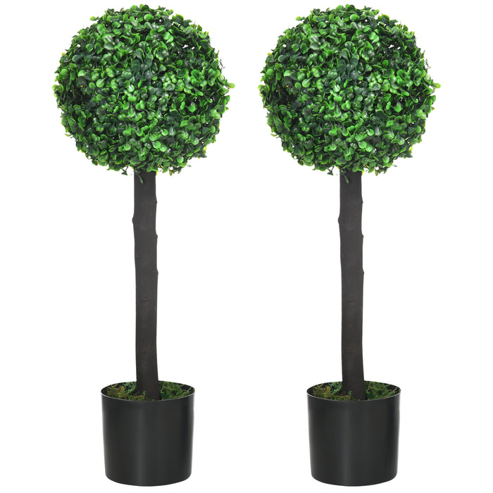 Boxwood Ball Artificial Tree Duo - Lifelike Faux Topiary Plants in Pots for Indoor/Outdoor Décor, 20x20x60cm - Elegant Home & Garden Greenery Enhancements