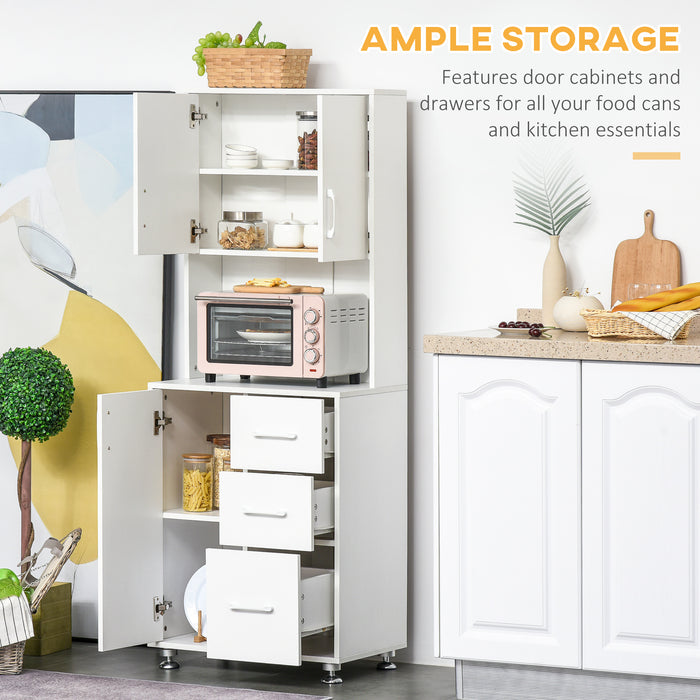 Modern Kitchen Cupboard - White Storage Unit with Cabinets, 3 Drawers, Open Countertop - Ideal for Living Room Organization