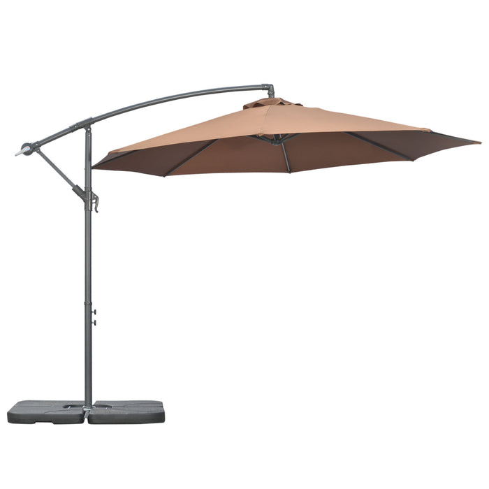 Deluxe Garden Banana Parasol - Cantilever Umbrella with Crank Handle and Cross Base, Includes Weights and Cover, Coffee Color - Perfect for Outdoor Sun Shade and Relaxation