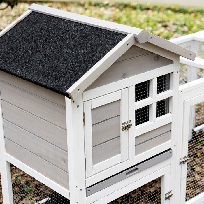 Double-Decker Rabbit & Guinea Pig Hutch with Run Box - 2-in-1 Wooden Small Animal Shelter, Slide-Out Tray, Ramp - Ideal for Pet Comfort and Easy Maintenance