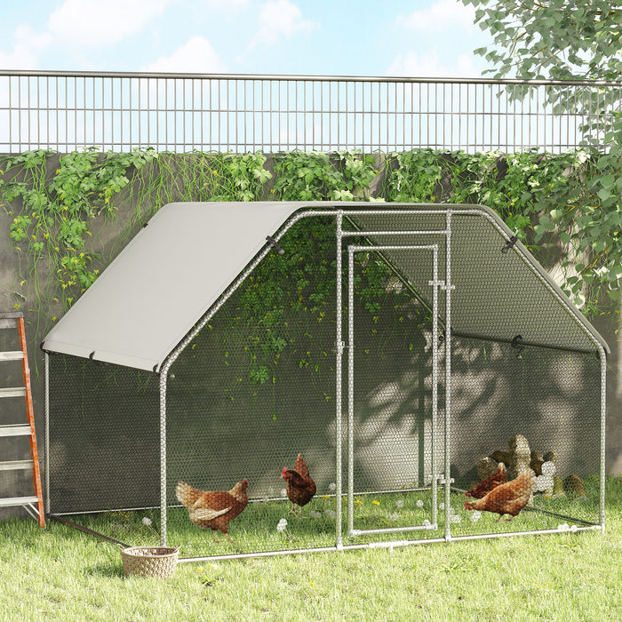 Large Outdoor Metal Chicken Coop with Cover - Spacious 280 x 190 x 195 cm Walk-In Run Cage - Ideal for Poultry Housing and Protection