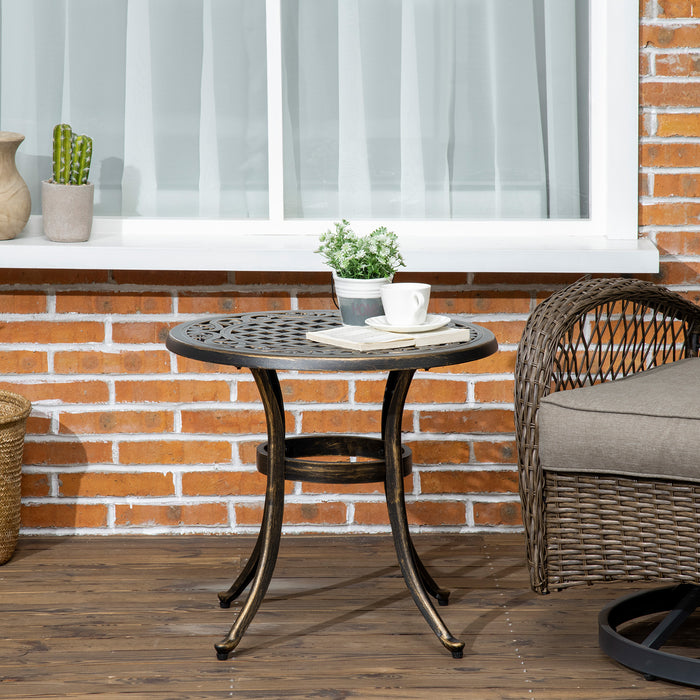 Industrial Round Side Table - Cast Aluminum Hollow Top, Garden & Patio-Friendly - Elegant Bronze Finish for Outdoor Living Spaces