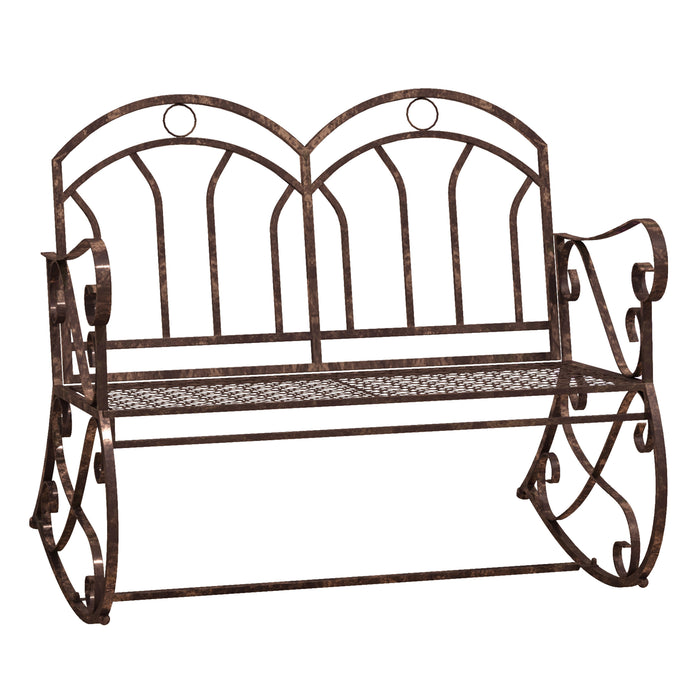 2-Seater Metal Rocking Garden Bench - Outdoor Swing Loveseat in Elegant Bronze - Perfect for Patios and Parks