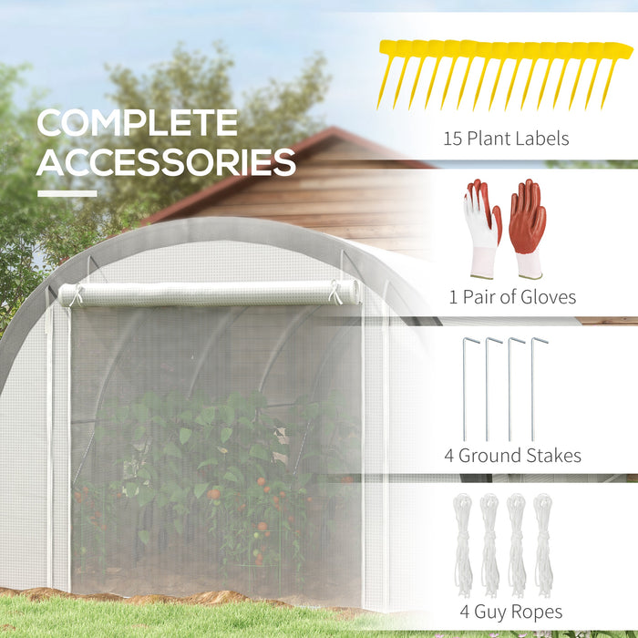 Polytunnel Greenhouse 6x3m - Upgraded Structure with Mesh Door and Windows, includes 15 Plant Labels - Ideal for Season-Extending Gardening & Plant Protection