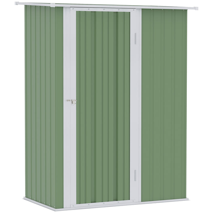 Outdoor Garden Storage Shed - Sloped Roof Lockable Tool Shelter for Equipment and Bikes - Weather-Resistant Light Green Structure (142 x 84 x 189 cm)