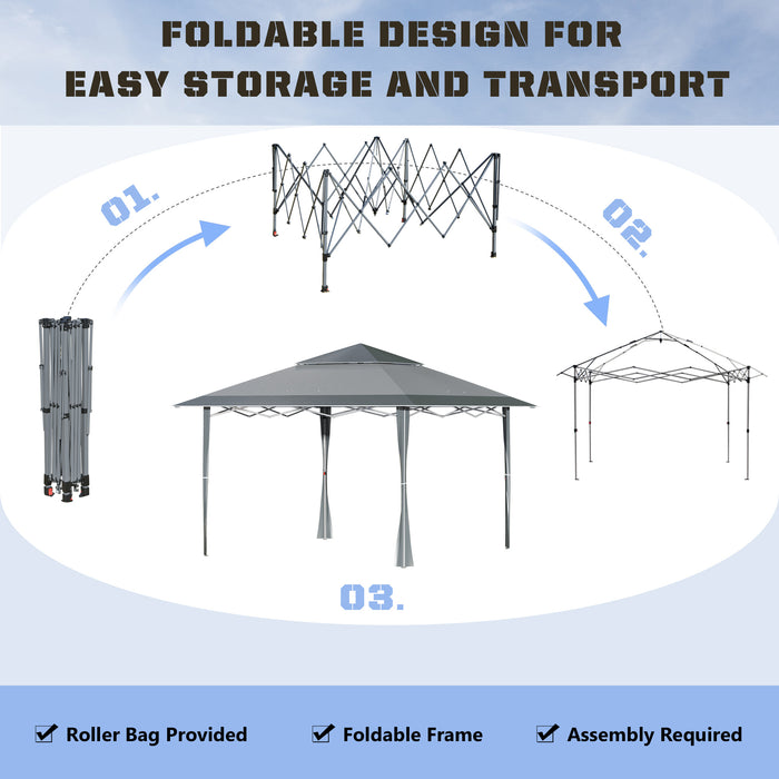 4x4m Double Roof Canopy Gazebo - Pop-Up Tent with Roller Bag, Adjustable Legs, Steel Frame for Outdoor Parties - Ideal Shelter for Garden Events, Dark Grey