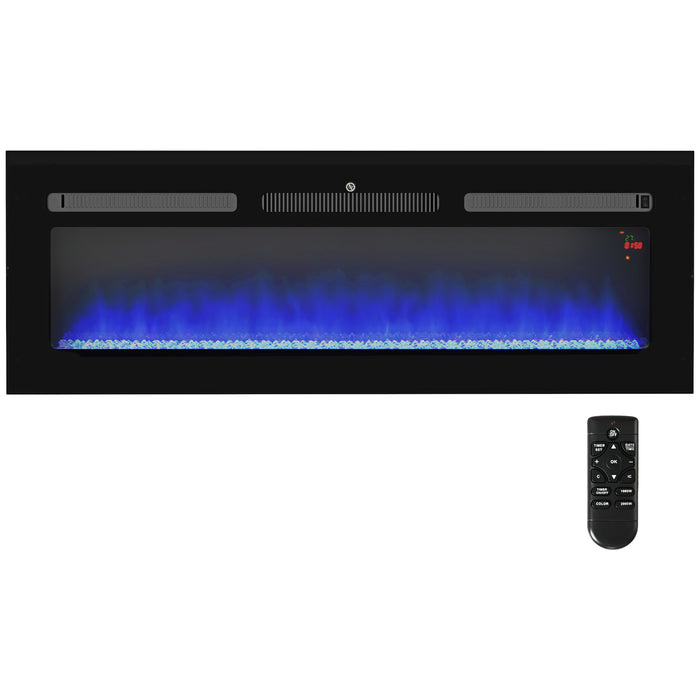 127cm Electric Fireplace - 2000W Recessed & Wall Mounted Heater with 9-Color Flame and Crystal Display, Black - Stylish Home Heating with Remote Control