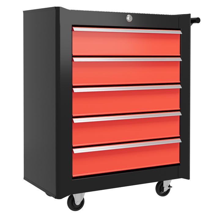 Heavy-Duty 5-Drawer Tool Chest on Casters - Steel Lockable Tool Storage Cabinet with Pull Handle - Secure Organization for Garage and Workshop Enthusiasts