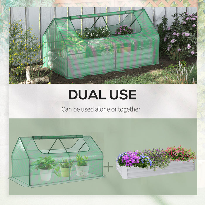 Steel Raised Garden Bed with Greenhouse - Sturdy Planter Box with Plastic Cover and Roll Up Window - Ideal for Cultivating Flowers and Herbs, 185x95x92cm, Green