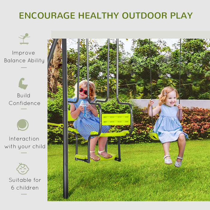 Deluxe Metal Garden Swing Set - Double Seat & Glider Swings with Sturdy Frame in Green - Outdoor Fun for Kids & Family