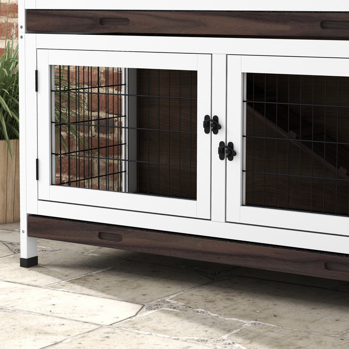 Outdoor Double-Deck Rabbit Hutch - Sliding Trays, Asphalt Roof, Tool-Free Setup - Ideal for 1-2 Rabbits or Guinea Pigs