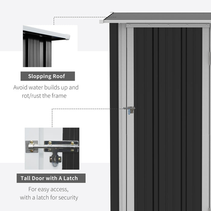 Outdoor Garden Shed with Sloped Roof - Lockable Storage Unit for Tools, Bikes, Equipment - Ideal for Backyard and Patio Organization, Grey, 142x84x189cm