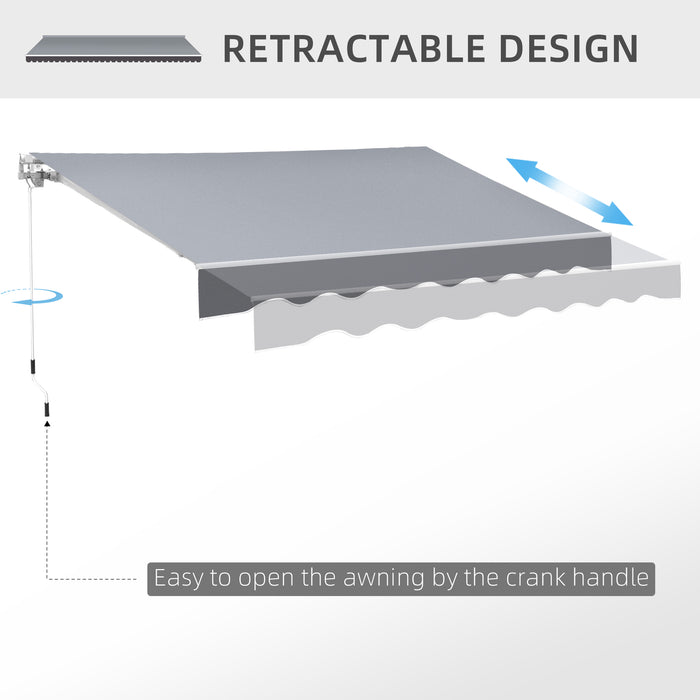 Manual Retractable Garden Awning - 2.5m x 2m Grey Sun Shade Shelter with Winding Handle - Ideal for Patio Protection and Outdoor Relaxation