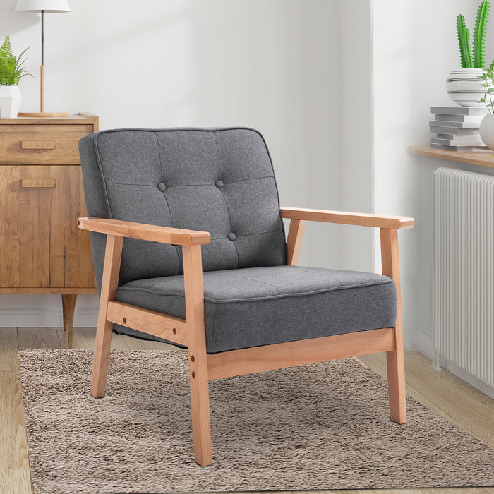 Minimalistic Wooden Frame Chair - Dark Grey Padded Accent Seating - Comfortable Home & Office Decor