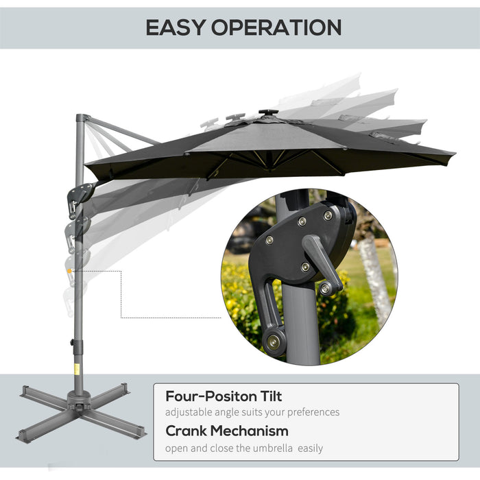 3M Cantilever Roma Parasol - Adjustable Garden Sun Umbrella with Solar LED Light, UV50+ Protection, Aluminum, Tilt & Crank Features - Perfect for Outdoor Relaxation and Nighttime Ambiance