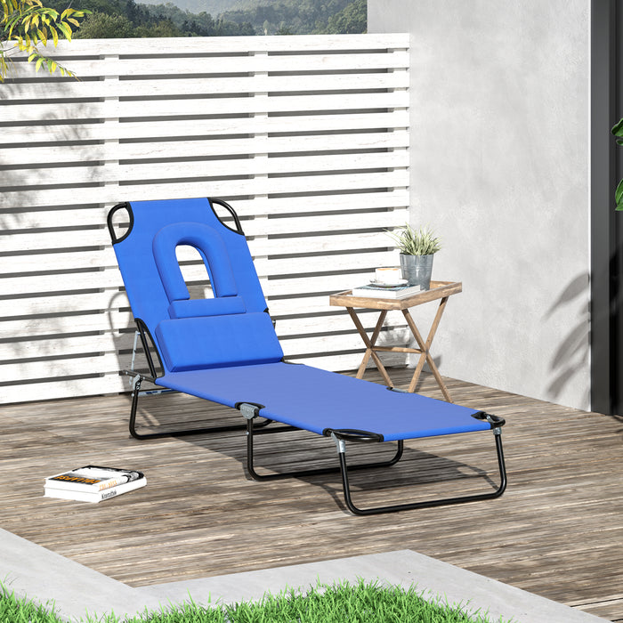 Foldable Sun Lounger with Pillow - Reclining Chair, Reading Hole for Garden & Beach - Adjustable Backrest for Outdoor Relaxation