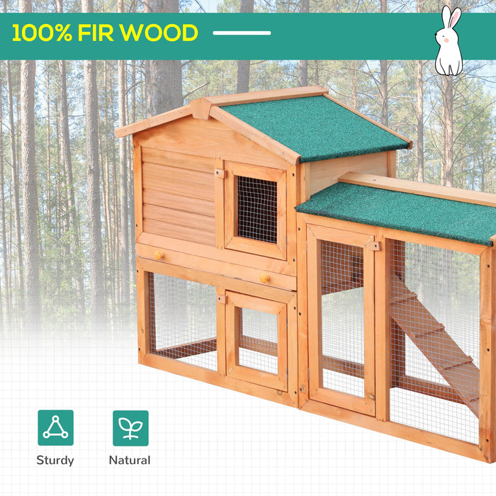 Rabbit Hutch with 2 Levels and Ramp - Durable Fir Wood Construction for Small Animals, Brown - Ideal Habitat for Rabbits and Small Pets