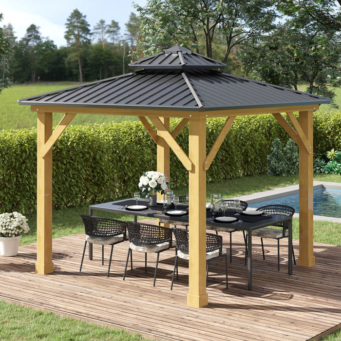 3M Outdoor Hardtop Gazebo - 2-Tier Roof & Solid Wood Frame Canopy - Elegant Patio and Garden Shelter, Grey