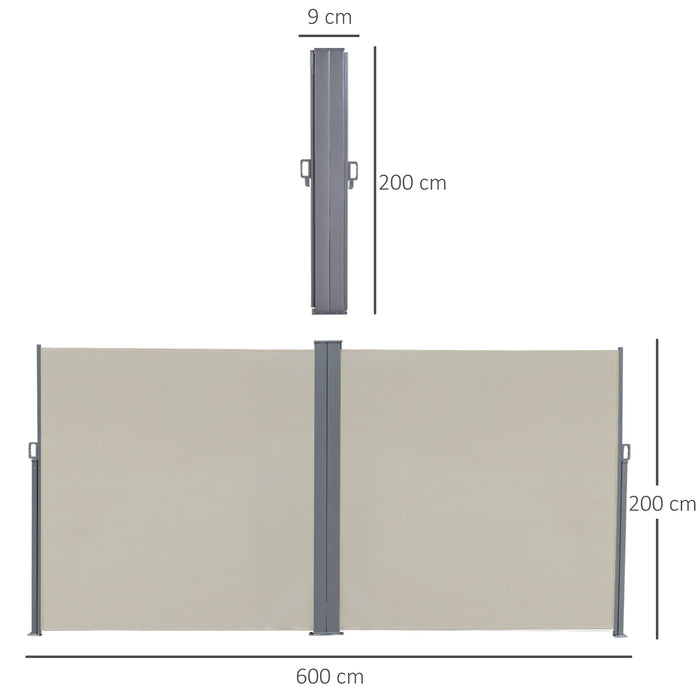 Patio Double Retractable Awning - Folding Privacy Screen and Sun Shade Wind Barrier - Ideal for Outdoor Seclusion and Corner Wall Dividing in Cream White