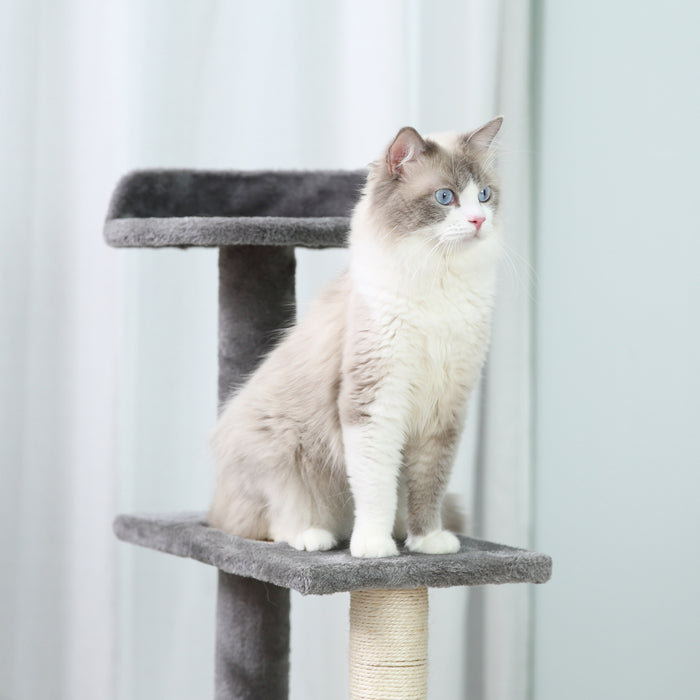 Cat Tower with Sisal Scratching Posts - Kitten-Friendly Climbing & Scratching Activity Centre in Grey - Ideal for Play and Exercise for Cats