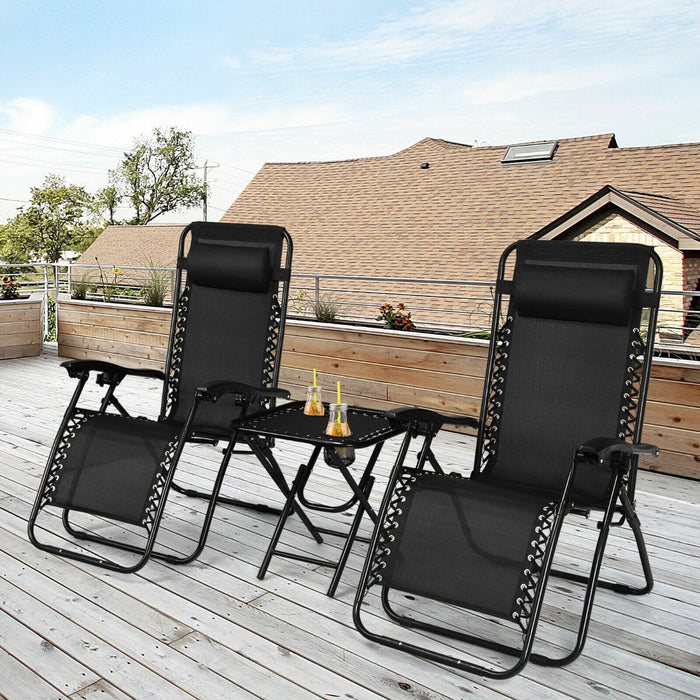 Zero Gravity Lounge Chair Set - 3 Piece Chair and Tea Table in Black - Ideal for Relaxation and Leisure Time