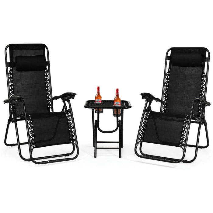 Zero Gravity Lounge Chair Set - 3 Piece Chair and Tea Table in Black - Ideal for Relaxation and Leisure Time