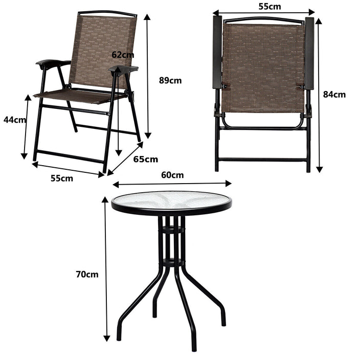 3 Piece Patio Bistro Set - Round Table and 2 Folding Chairs for Outdoor Lounging - Perfect for Home Yard Deck Use