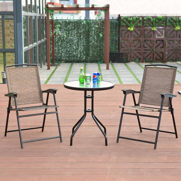 3 Piece Patio Bistro Set - Round Table and 2 Folding Chairs for Outdoor Lounging - Perfect for Home Yard Deck Use
