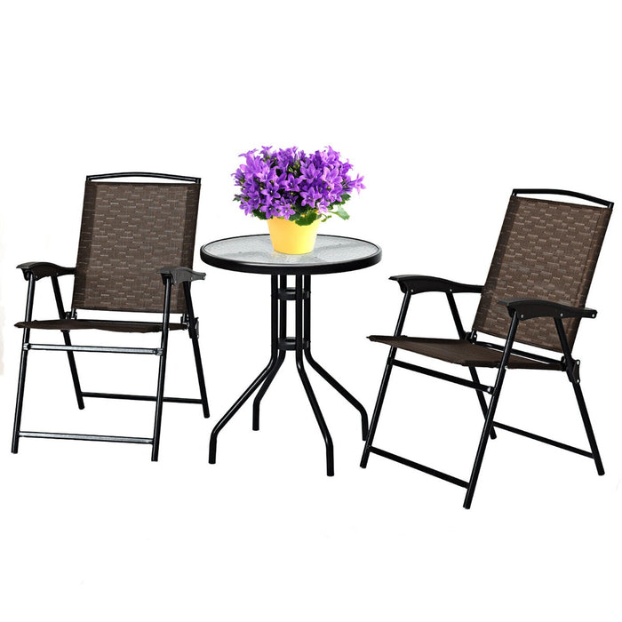 3 Piece Patio Bistro Set - Round Table and 2 Folding Chairs for Outdoor Lounging - Perfect for Home Yard Deck Use