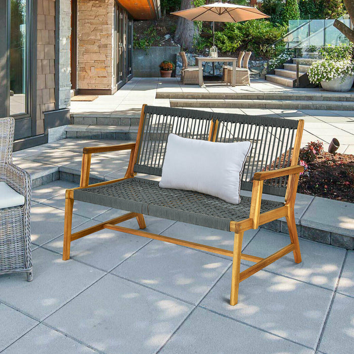 Acacia Wood Bench - Grey Patio Chair, Outdoor Furniture - Ideal for Garden Seating