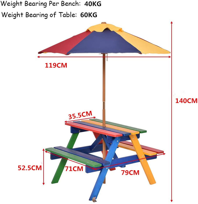 KidKraft - Children's Wooden Picnic Bench with Weather-Resistant Parasol - Ideal for Outdoor Play and Dining