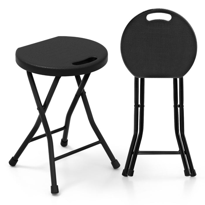 2-Pack Folding Plastic Stools - Black, Built-in Handle, Compact Portable Design - Ideal for Camping, Picnics, and Small Living Spaces