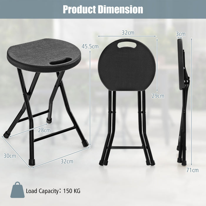 2-Pack Folding Plastic Stools - Black, Built-in Handle, Compact Portable Design - Ideal for Camping, Picnics, and Small Living Spaces
