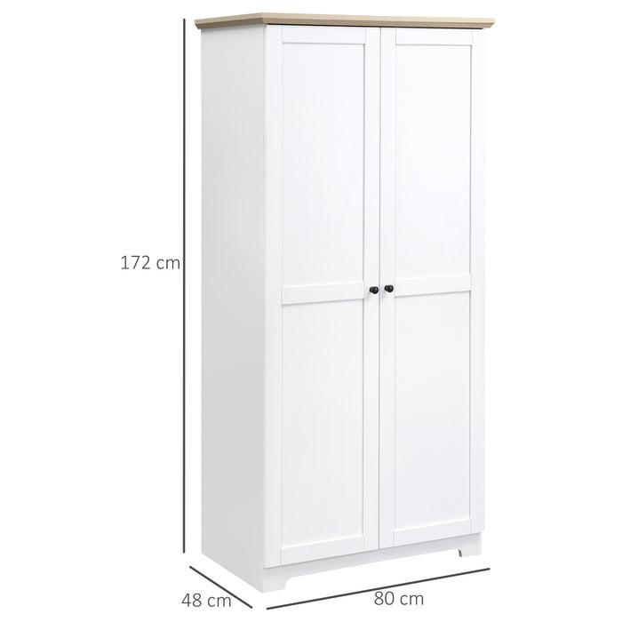 172cm Tall White Wooden Storage Cabinet - Spacious 2-Door Cupboard with 4 Shelves - Ideal Pantry Closet for Home Organization