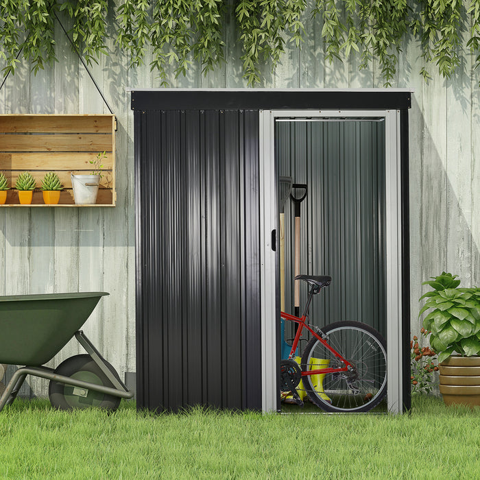 Outdoor Equipment Storage - 3ft Double Garden Shed with Sliding Door and Sloped Roof - Ideal for Backyard Tool Organization, Black