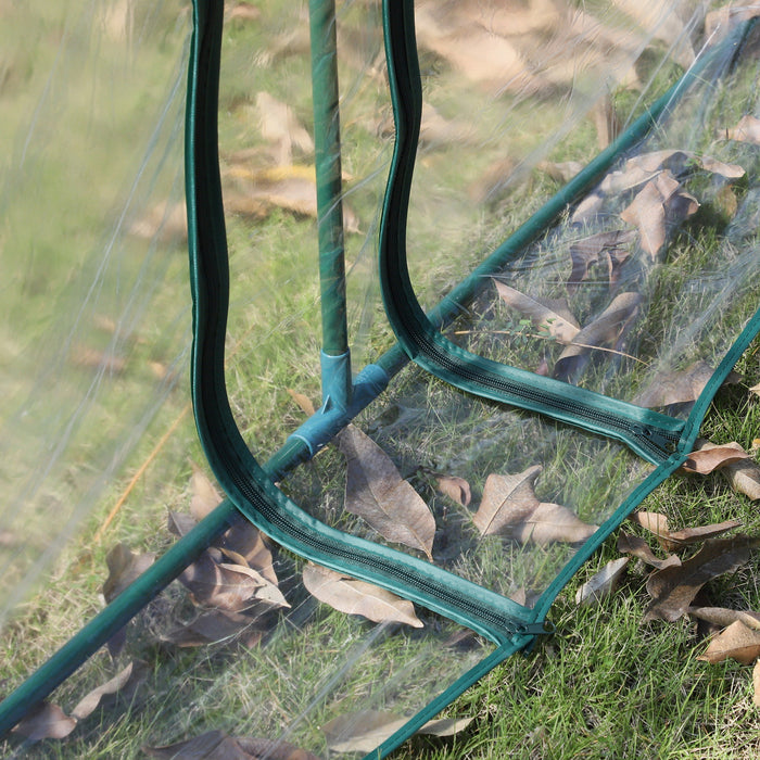 Steel Frame Portable Greenhouse - 350x100x80cm PVC Tunnel with Zipper Doors, Dark Green/Transparent - Ideal for Protecting Plants & Extending Growing Seasons