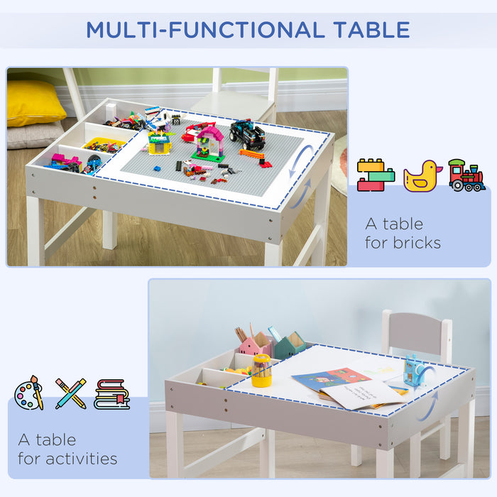 Kids Table & Chair Combo with Built-In Storage - Stylish Grey Furniture Set - Perfect for Playtime and Learning Activities