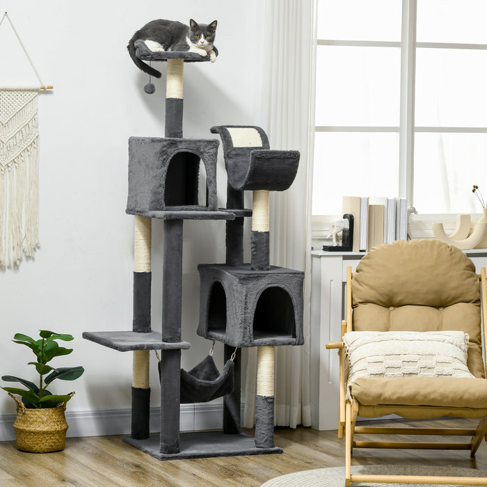 177cm Multi-Tier Cat Condo - Indoor Climbing Tower with Scratching Posts, Lounge Hammock, and Perches - Ideal for Playful Kittens and Adult Cats